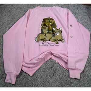 Vtg 90s Jerzees L Pink Abyssinian Cat Pharaoh Sweatshirt Sacred Ancient Egypt